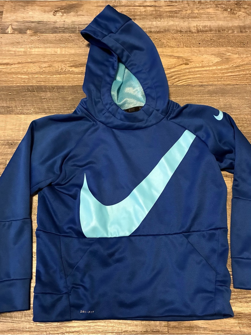 Nike Kids Navy Hoodie with Light Blue Swoosh
